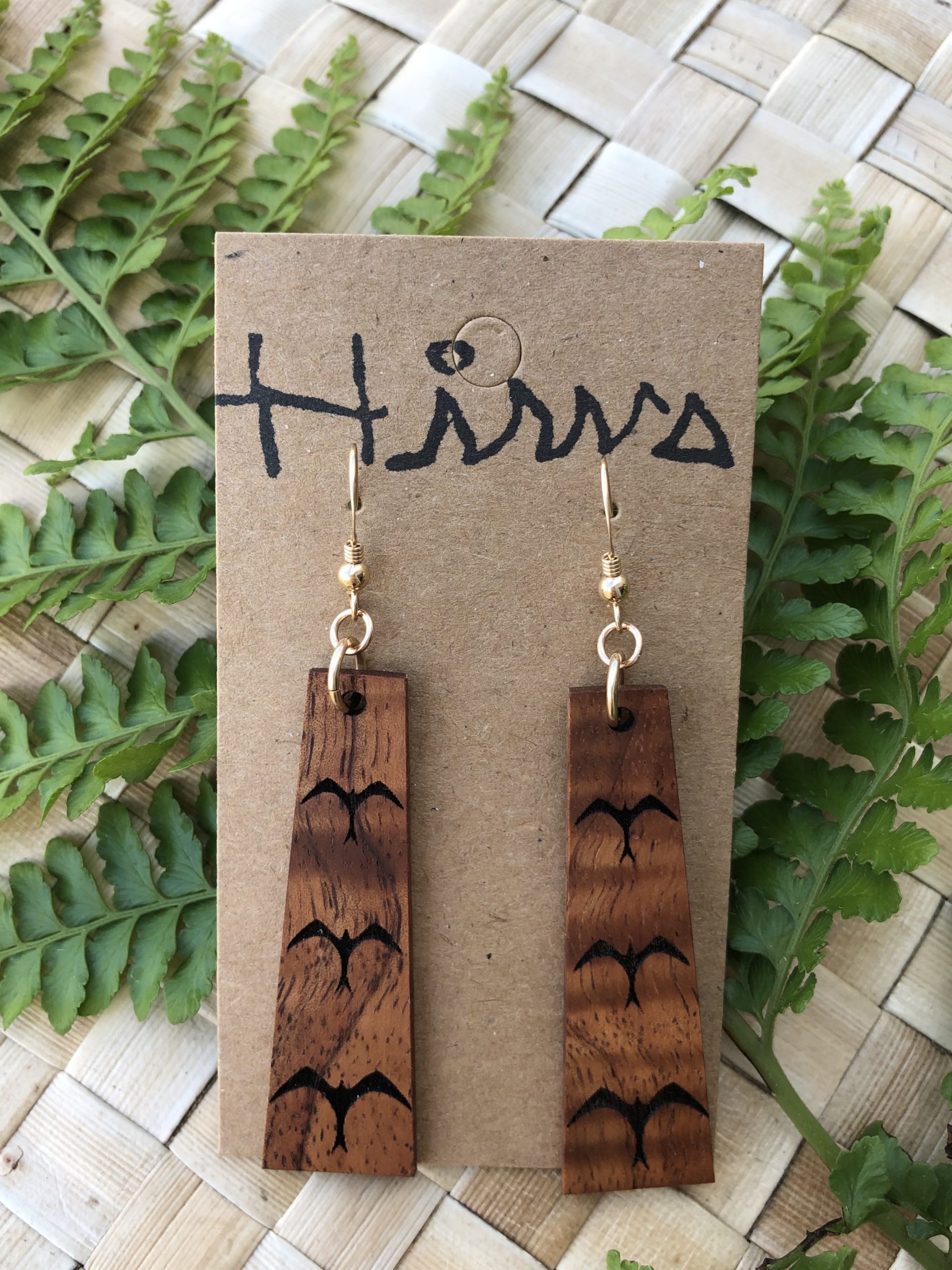 Handmade Koa and Resin Mauna Earrings Blue